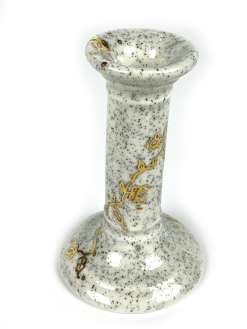 Kandelaar zwart wit gespikkeld met gouden bloemen - Afbeelding 5