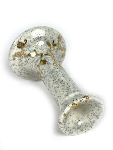 Kandelaar zwart wit gespikkeld met gouden bloemen - Afbeelding 6