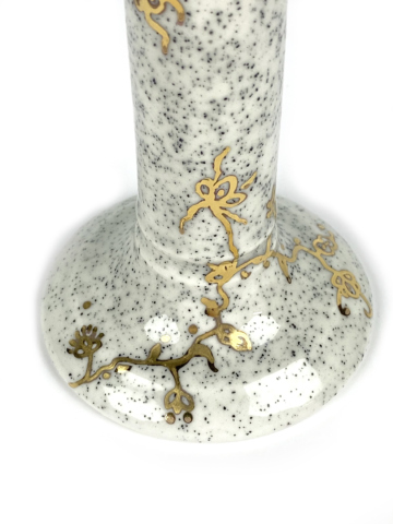 Kandelaar zwart wit gespikkeld met gouden bloemen - Afbeelding 7