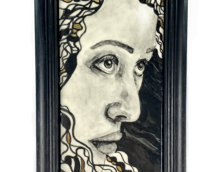 Tegel schilderij gouden krullen