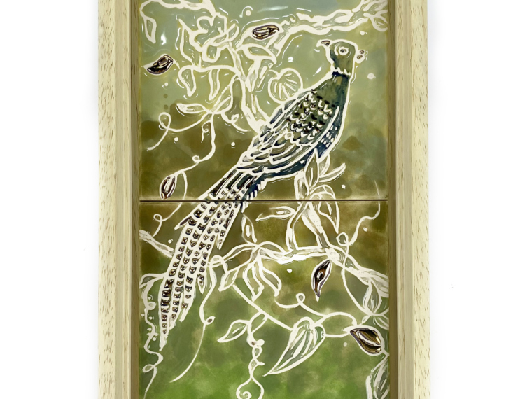 Tegel schilderij gouden pauw