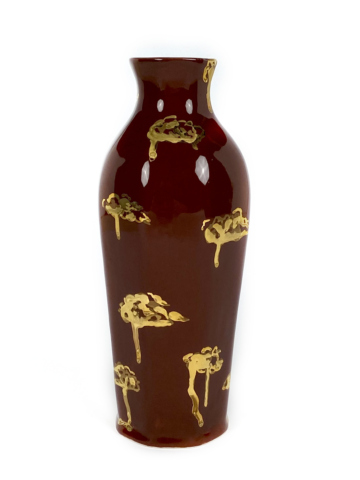 Hazelnoot bruine vaas met drippy golden wolken