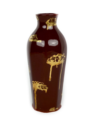 Hazelnoot bruine vaas met drippy golden wolken - Afbeelding 2