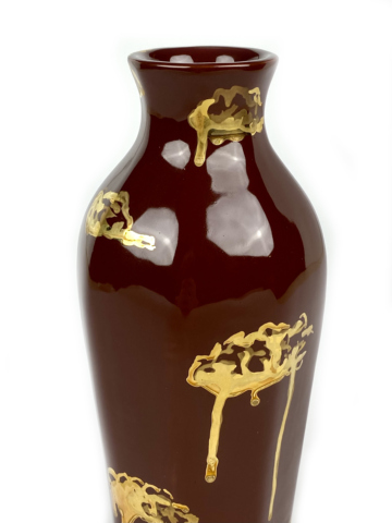 Hazelnoot bruine vaas met drippy golden wolken - Afbeelding 3