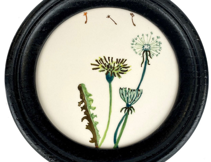 Tegel schilderij rond paardenbloem
